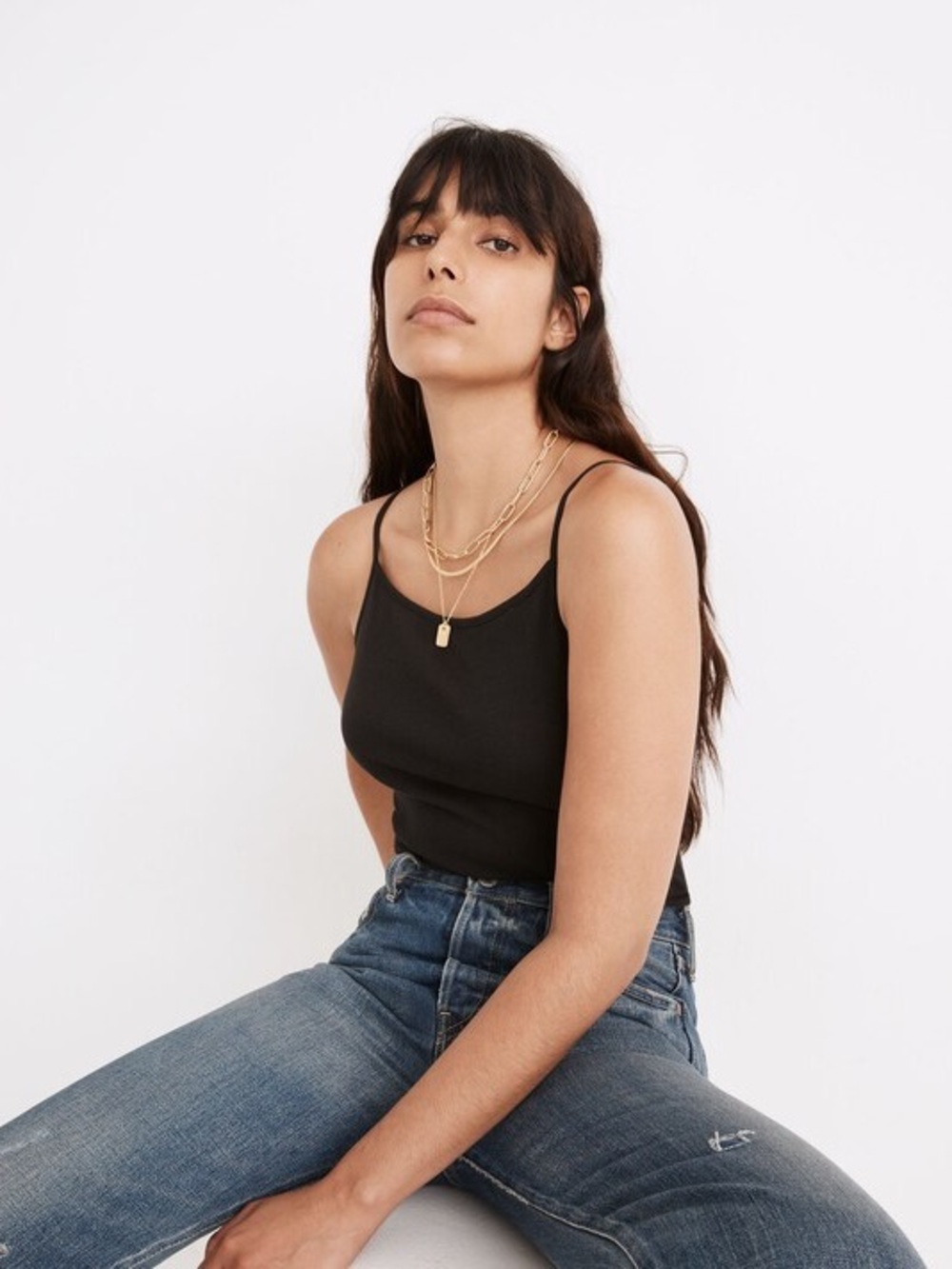 Madewell Ribbed Square Neck Bodysuit Top in Black Size XS